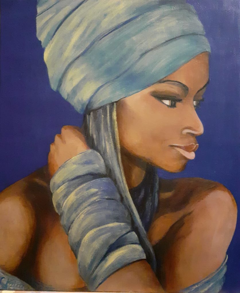" Femme au turban" acrylique sur toile 46 x 38 - prix 250€